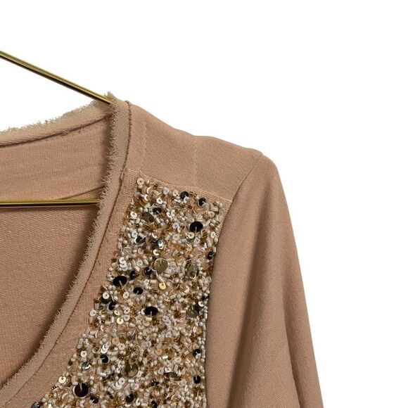 Anthropologie Postmark Beige Cream Sequin Beaded Boxy Fit Pailette Cardigan MED - Picture 3 of 8